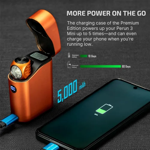 Miniatura 3 de OLIGHT Perun 3 Mini Faro Premium de 1250 Lúmenes Linterna con Caja de Carga Tipo C, Faro Recargable con Opción de Luz Roja, Perfecto para Trabajar