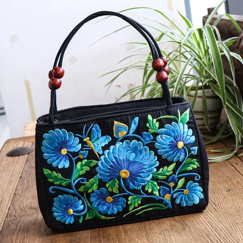 Miniatura 6 de Jursccu Bolsas de hombro étnicas bordadas de doble cara Bolso de viaje para playa