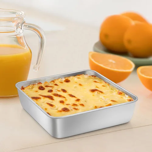 Miniatura 5 de TeamFar Molde Cuadrado para Pastel de 6 Pulgadas, Molde Cuadrado de Acero Inoxidable para Lasaña Pastel Brownie, Saludable y Resistente, Apto