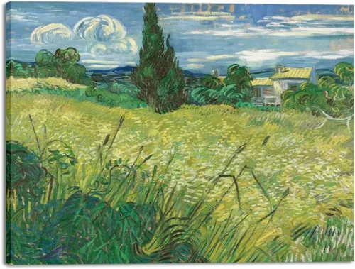 Miniatura 8 de Wieco Art Green Field 1889 - Lienzo decorativo clásico de Van Gogh, arte de pared estirado listo para colgar para decoración de oficina en casa