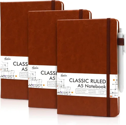 Miniatura 13 de feela Paquete de 3 Cuadernos Diarios a Granel, Cuaderno de Tapa Dura Clásico con Rayas Rayado Diarios con Soporte para Bolígrafo para Mujeres Niñas