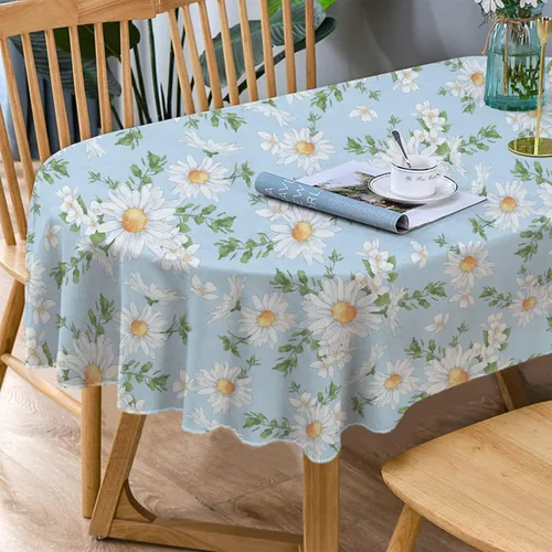 Bnejvif Mantel ovalado de tela con estampado de girasol, para primavera y verano, impermeable, sin arrugas, duradero para mesas, 54 x 72 pulgadas