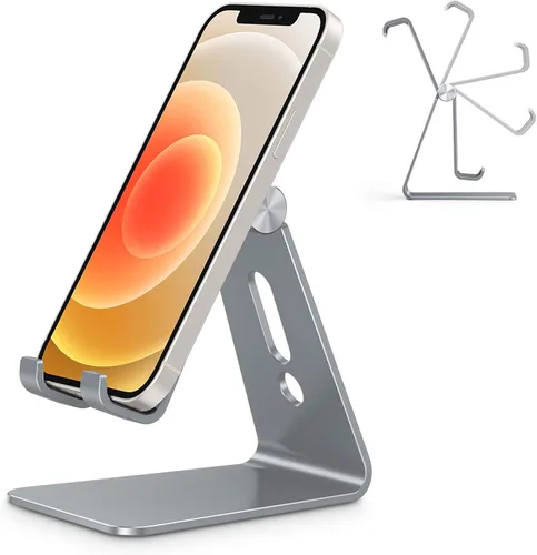 OMOTON Soporte ajustable para teléfono celular, soporte para teléfono de escritorio de aluminio C2, compatible con iPhone 15, 14, 13, XS, XR, 8 Gris