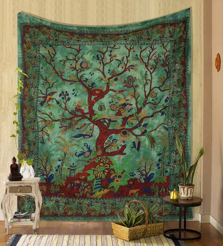 Miniatura 13 de The Art Box - Tapiz para colgar en la pared Árbol de la Vida Blanco – 85x90 Pulgadas, de algodón indio, gran diseño de planta inspirada