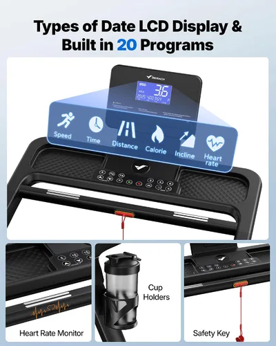 Miniatura 7 de MERACH Treadmill with 15/18% Auto Incline, 55"/47"x18"/19" Wide Belt Treadmills, 0.5-8.7MPH/10MPH 3.5HP Brushless Incline Treadmill for Home, 350LBS