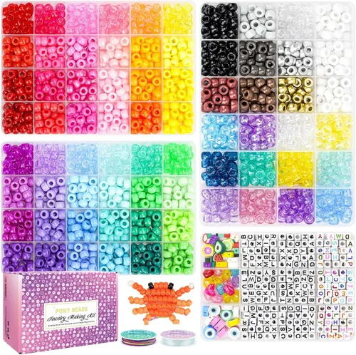 Miniatura 8 de Kit de 4500 cuentas de poni, 6 cajas con 1600 cuentas de letras, pulseras de la amistad, cuentas Kandi Rave para hacer joyas, llavero trenzado