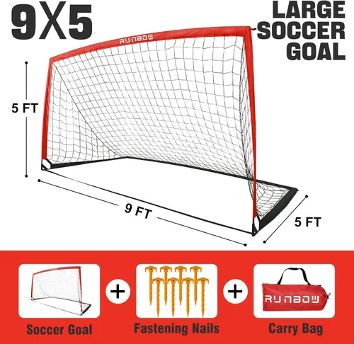 Miniatura 4 de Portería de fútbol infantil de 9 x 5 pies con bolsa de transporte, red de fútbol plegable portátil para entrenamiento en el patio trasero, uso