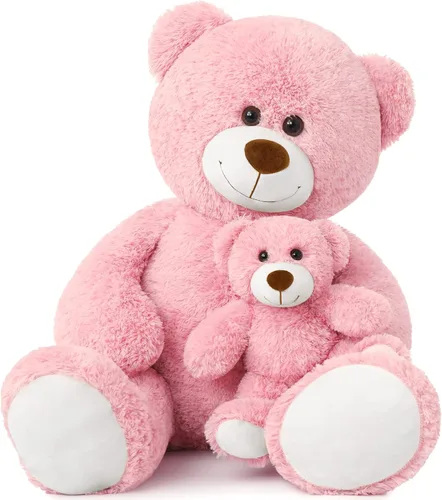 Miniatura 11 de Muiteiur Paquete de 2 osos de peluche a granel, juego de oso de peluche de 13.8 pulgadas con rosa rosa y lazo, sin boca, animales de peluche suaves