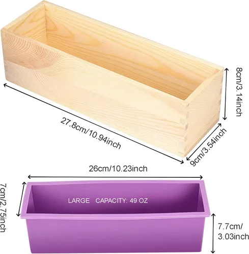 Miniatura 2 de ZOENHOU 3 moldes de jabón de 42 onzas, kit de moldes de silicona rectangulares flexibles para hacer jabón con caja de madera, juego de herramientas