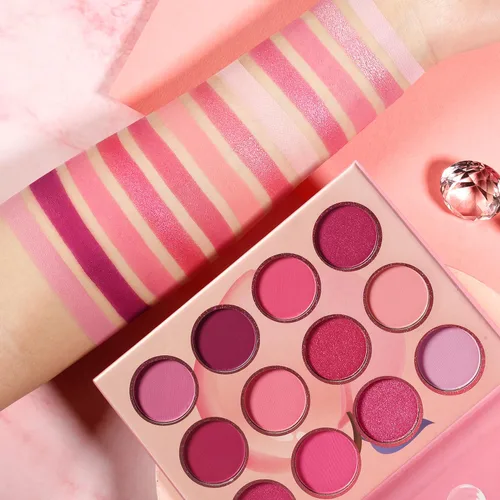 Miniatura 6 de Paleta de sombra de ojos rosa, 12 colores melocotón, mate y brillante, altamente pigmentada, rosa, mini paleta de sombra de ojos, cálida y natural