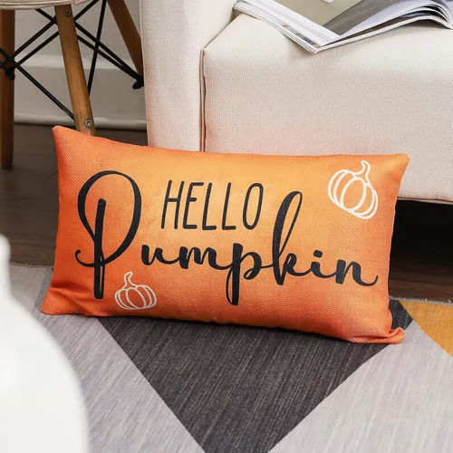 Miniatura 5 de wyooxoo Fundas de almohada otoñales de 12 x 20 pulgadas, fundas de almohada de otoño con texto en inglés "Hello Pumpkin", fundas de almohada