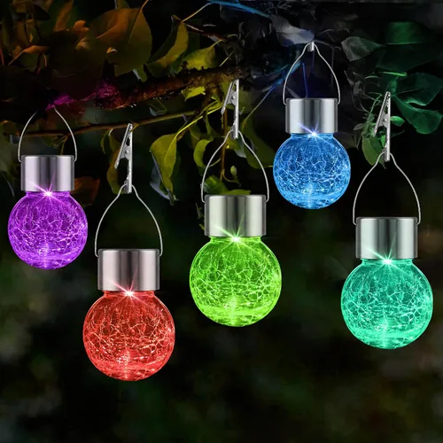 Luces solares para exteriores colgantes decorativas de globo, paquete de 8, linterna solar impermeable con mango y clip, luces de bola de vidrio con