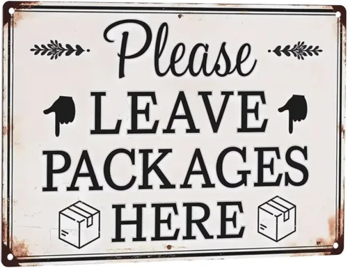 Miniatura 14 de Letrero de metal rústico vintage de 8 x 12 pulgadas – Please Leave Packages Here with Finger Flecha Retro Advertencia, Cita, Decoración de pared