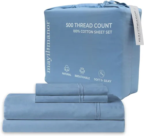 Miniatura 17 de Sábanas de Cama de Algodón 100% Natural Juego de Sábanas Cal King de Tejido Satén de Una Sola Capa 500 TC Ropa de Cama Sólida Transpirable e
