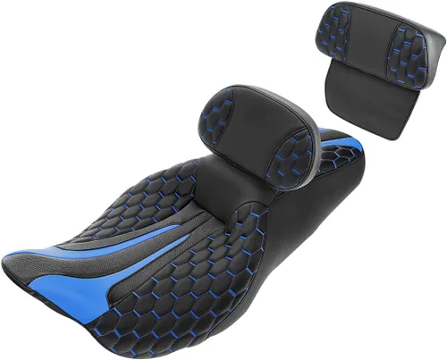 Miniatura 42 de Asiento de conductor, pasajero y piloto - SLMOTO Asiento de motocicleta de una pieza para 2 personas, compatible con Harley Touring Road King CVO