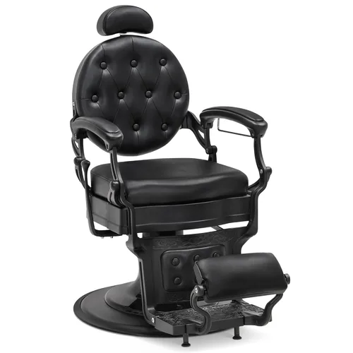 BarberPub Silla de peluquero resistente para hombres con reposacabezas, sillas reclinables hidráulicas de metal antiguo multiusos, equipo de negro