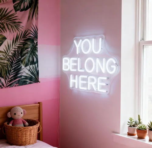 Miniatura 6 de Letrero de neón LED con texto en inglés "You Belong Here", luz de neón decorativa regulable alimentada por USB, para el hogar, sala de estar