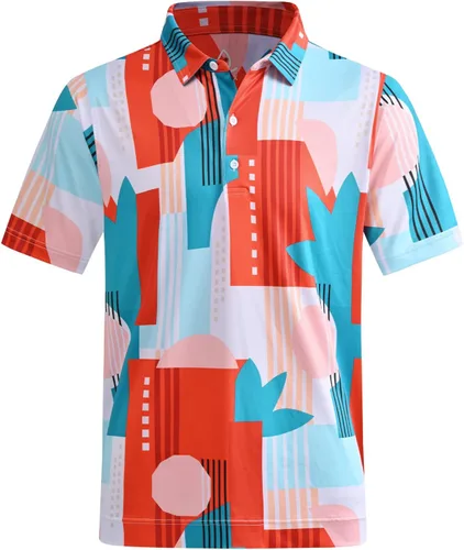 Miniatura 19 de DEOLAX Camisa de golf para hombre, con estampado de moda, atlética, de manga corta, clásica, casual, ajuste seco, suave, para hombres