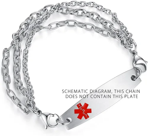 Miniatura 17 de LinnaLove Cadena intercambiable de acero inoxidable para pulseras de identificación de alerta médica para mujeres y hombres