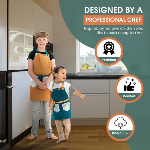Miniatura 7 de Delantal Surfer Kids Delantal de lona inspirado en el océano para cocinar Delantal de algodón duradero para niños con correas Pintura