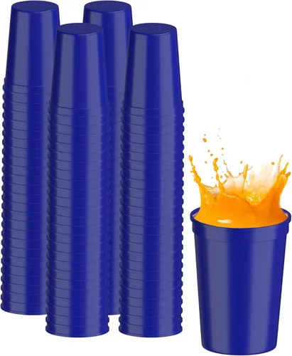 Miniatura 82 de PartyPrints Paquete de 100 vasos de plástico en blanco reutilizables de 10 a 12 onzas, vasos de estadio a granel, sin BPA, aptos para lavavajillas