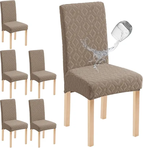 Miniatura 9 de Genina Juego de 4 fundas impermeables para sillas de comedor, extraíbles y lavables, color beige grande