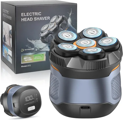 Miniatura 9 de Dumite Afeitadoras calvas de aluminio para hombres, maquinilla de afeitar eléctrica de motor potente, afeitadoras de cabeza, recortadora de barba