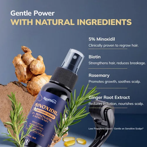 Miniatura 5 de Kit de Minoxidil 5% para Hombres y Mujeres con Rodillo Dérmico de 0.25 mm – Kit de Crecimiento de Barba y Spray para el Crecimiento del Cabello – Se