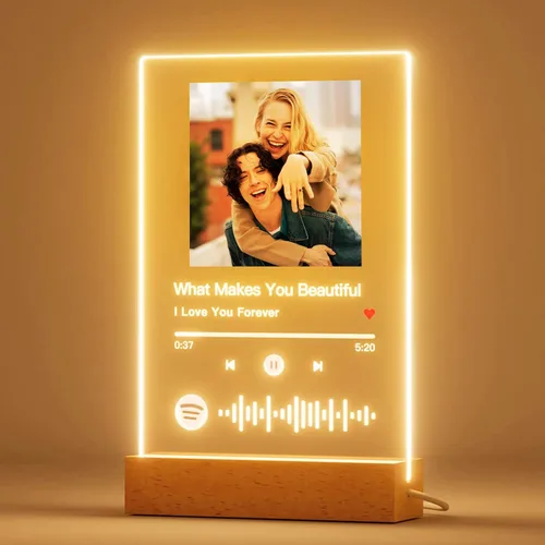 Placa personalizada de Spotify, regalo ideal para él, canción acrílica personalizada con foto, cubierta de álbum de fotos personalizable, luz