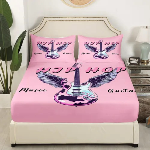 Miniatura 37 de Castle Fairy Juego de sábanas de botas de vaquero, tamaño individual, juego de ropa de cama de guitarra musical bohemia de 3 piezas para niños