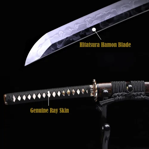 Miniatura 3 de Espada katana forjada a mano, arcilla real, acero templado L6, Hitatsura Hamon () Espada samurai espada de espiga completa
