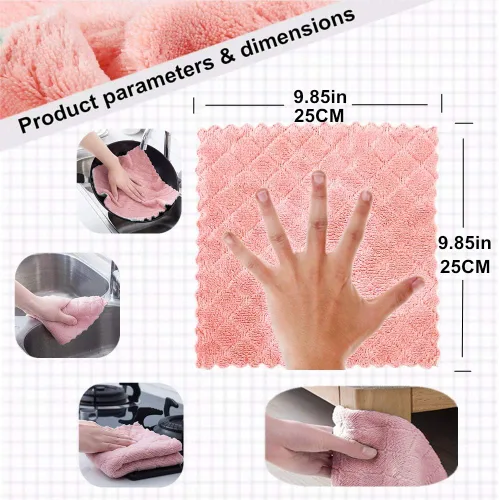Miniatura 2 de QURIPE Paquete de 10 paños de limpieza de microfibra, toallas de secado de platos de doble cara, paños de limpieza reutilizables para el hogar