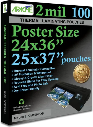 Miniatura 23 de Apache Poster Size Laminating Pouches, 2 Mil, 10 Pack, Holds 24 x 36 Inch Projects (25 x 37 Inch Pouch Size), Thermal Laminator Compatible