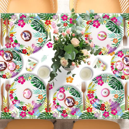 Miniatura 5 de 121 piezas de decoraciones hawaianas de Luau para fiesta, suministros de vajilla Aloha Tropical para fiesta, incluyendo platos, servilletas, tazas