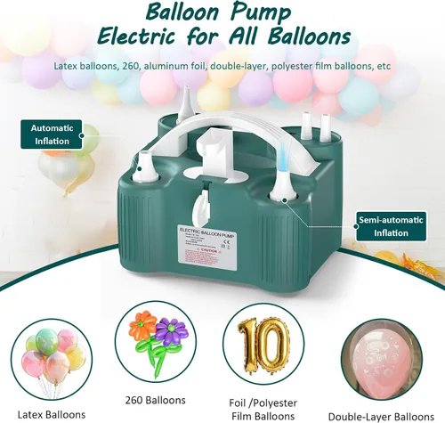 Miniatura 2 de Bomba de globos eléctrica 4 en 1 para todos los globos, globo de Mylar 260q de papel de aluminio, cojín de aire, flotador de piscina, pelota de Verde