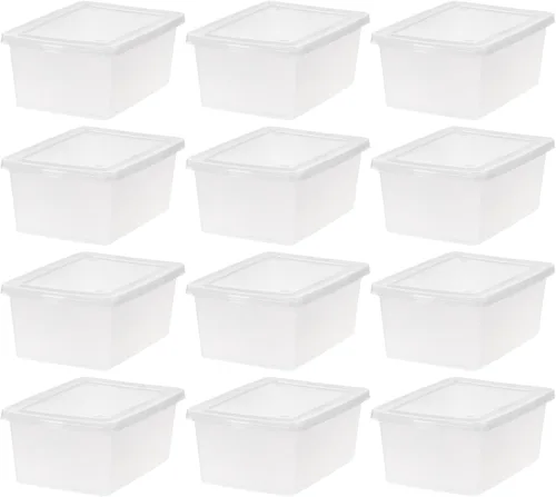 Miniatura 13 de IRIS USA Paquete de 12 contenedores de almacenamiento con tapas, 6 cuartos de galón, transparentes como el cristal, cajas de zapatos, contenedores