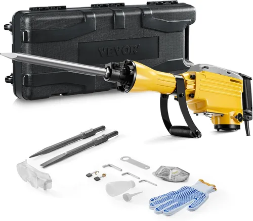 Miniatura 11 de VEVOR Martillo de demolición Jack Hammer, MAX 2200W Martillo eléctrico resistente, rompedor de concreto 1350 BPM 2 piezas de cinceles para astillas