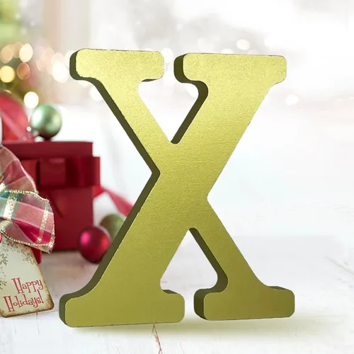 Miniatura 24 de AOCEAN Letras de madera dorada de 6 pulgadas, letras de madera sin terminar para decoración de pared, letras decorativas de pie en rodajas, tablero