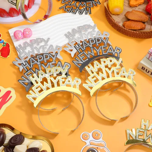 Miniatura 3 de Amosfun Happy New Year Tiara - Diadema para fiesta de Año Nuevo, color dorado, plateado y negro, 12 piezas