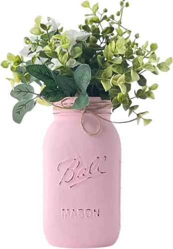 Miniatura 9 de Tarro rosa para centros de mesa, pintado a mano, cuarto de galón envejecido de 32 onzas, 7 pulgadas de alto, centro de mesa rústico de baby shower