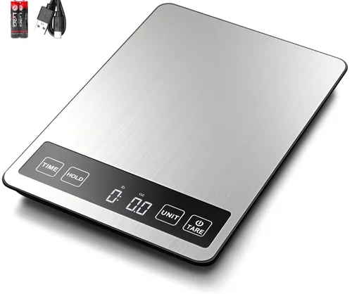 Fuzion Báscula de alimentos, báscula de cocina de 1g/0.1 oz, gramos y onzas, 22 libras, 7 unidades, funciones de tara y temporizador, potencia