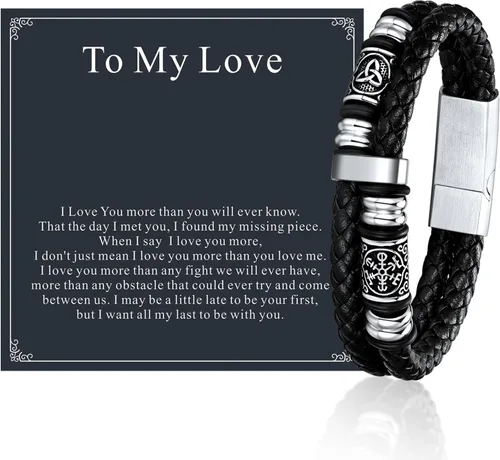 FaithHeart Pulsera vikinga para hombre, pulsera de cuero trenzado de doble fila con cierre de acero inoxidable, brújula vikinga, pulsera vintage de