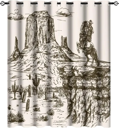 Miniatura 21 de Cortinas opacas retro de vaquero occidental para dormitorio, estilo rústico, cactus, salvaje oeste, vaquero, paseo, caballo, con ojales, aislamiento