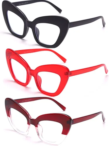 Miniatura 5 de Paquete de 3 lentes de lectura con bloqueo de luz azul, lentes de lectura con marco de ojo de gato para mujer