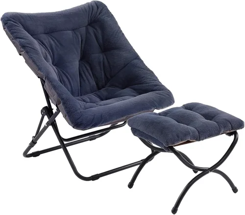 Miniatura 12 de Cómoda silla plegada, silla plegable de gran tamaño de piel sintética suave, silla flexible para adultos y niños, silla lunar con marco de metal