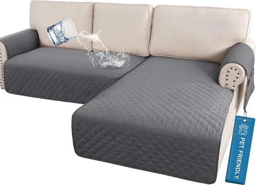 Miniatura 18 de H.VERSAILTEX Fundas de sofá para sofá seccional, 2 piezas, funda de sofá en forma de L, 100% impermeable y lavable, protector de sofá para perros