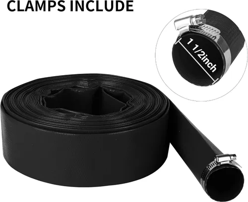 Miniatura 3 de Manguera de retrolavado de piscina de 1-1/2 pulgadas x 50 pies, manguera de descarga de agua plana de PVC reforzado de alta resistencia negra