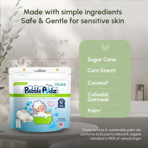 Miniatura 3 de TruKid Podz de burbujas para eccema con crema para eccema y guante de burbujas - Juego de baño de burbujas suave y cuidado de la piel para niños