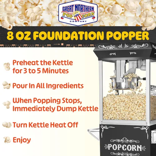 Miniatura 7 de Great Northern Popcorn - Máquina para hacer palomitas de maíz con carrito, hervidor de acero inoxidable de 8 onzas que hace hasta 48 tazas