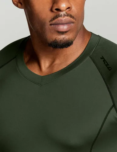 Miniatura 5 de TSLA - Camiseas térmicas de compresión de manga larga con cuello en V para hombre, ideales para usar como capa base para hacer ejercicio, correr
